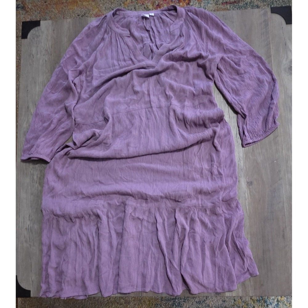 Gap Purple Lilac Purple Long Sleeve Ruffle Tiered Boho Dress Women L Spring